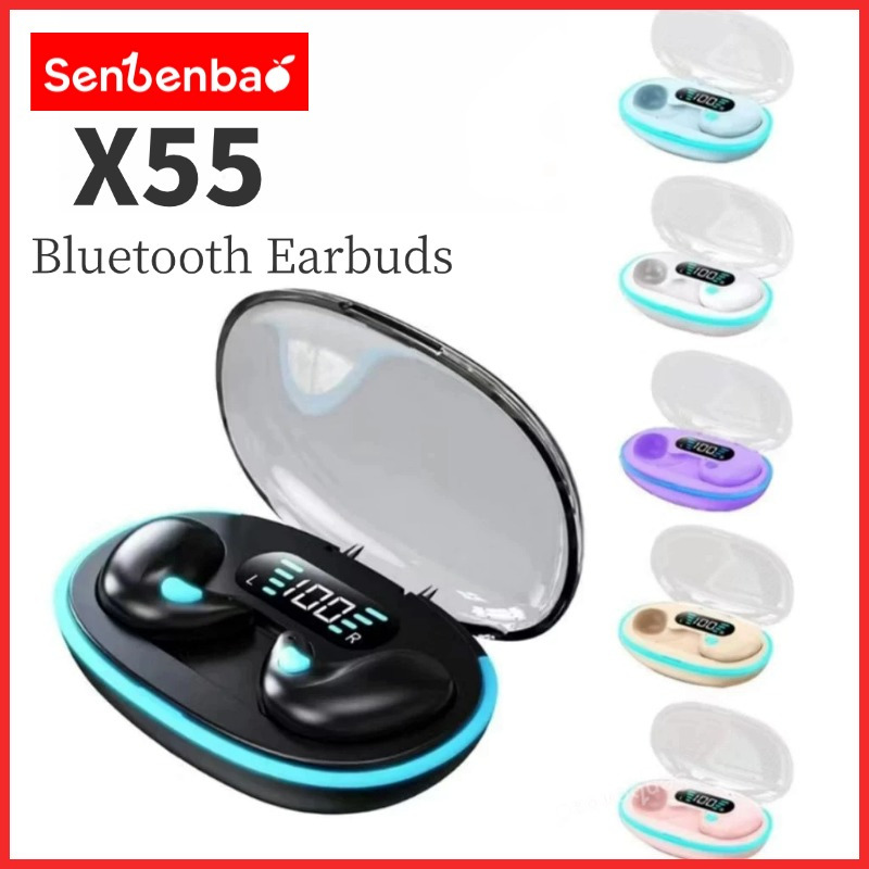 Senbenbao New X55TWS Tai nghe ngủ Bluetooth không dây Displa Tai nghe âm thanh nổi Hi-fi Tai nghe thể thao khử tiếng ồn chống nước cho tất cả các điện thoại