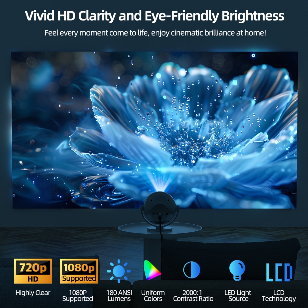 GOOJODOQ Máy chiếu Mini cầm tay bán cầu  Full1080P 180ANSI 360° Phiên bản Pad hỗ trợ Bluetooth 5.0 xoay miễn phí của Netflix Electric Focus | BigBuy360 - bigbuy360.vn