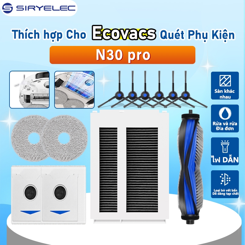 Các Bộ Phận Thay Thế Cho Ecovacs N30 PRO Robot Hút Bụi Con Lăn Bàn Chải Bên Bộ Lọc HEPA Túi Bụi Cây Lau Sàn Chất Lỏng