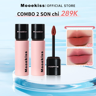 Combo 2 Son Mooekiss Lip Mud Cloudy Matte Lipstick Matte Velvet Màu khỏa thân Gói kết hợp cốc chống dính 3g + 3g