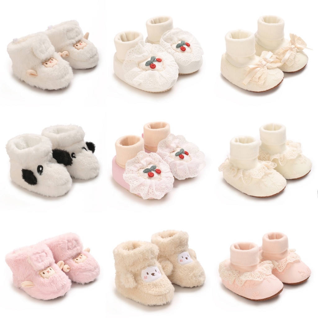 Hoạt Hình Nhiều Màu Sắc Dễ Thương Bé Sơ Sinh Giày Hoạt Hình Dày Ấm Giày Tất 0-1 Tuổi Nam Nữ Giày cotton Bé Mùa Thu Đông Đế Mềm Có Giày Bốt cotton Sang Trọng 2