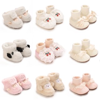 Hoạt Hình Nhiều Màu Sắc Dễ Thương Bé Sơ Sinh Giày Hoạt Hình Dày Ấm Giày Tất 0-1 Tuổi Nam Nữ Giày cotton Bé Mùa Thu Đông Đế Mềm Có Giày Bốt cotton Sang Trọng 2
