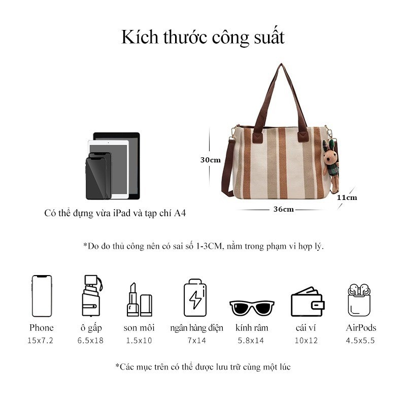 Túi tote vải nữ nhẹ phong cách Hàn Quốc túi đeo vai thời trang vintage đi chơi dung tích lớn | BigBuy360 - bigbuy360.vn