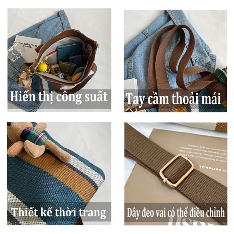 Túi tote vải nữ nhẹ phong cách Hàn Quốc túi đeo vai thời trang vintage đi chơi dung tích lớn | BigBuy360 - bigbuy360.vn