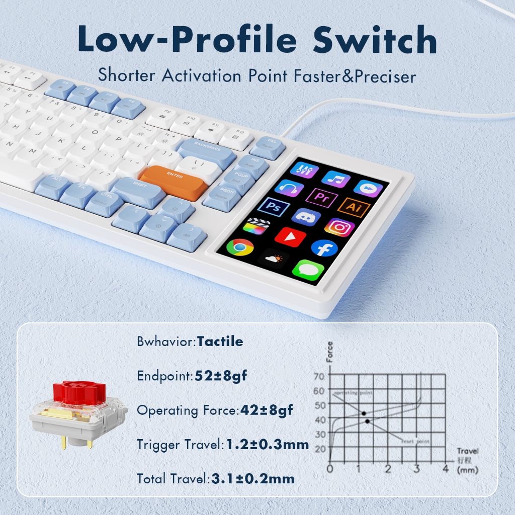 Bàn phím cơ một chế độ AJAZZ AKP815 Màn hình màu LCD 4,33 inch Màn hình lớn Phím đầy đủ Chống lưu trữ Bàn phím ít-Profile | BigBuy360 - bigbuy360.vn