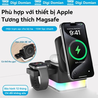  Đế sạc Khối 3 trong 1 Tương thích với Đế sạc nhanh 15W Max Bộ sạc không dây có thể gập lại cho iPhone 15   14   13 Apple Watch S1-8   Ultra AirPods 