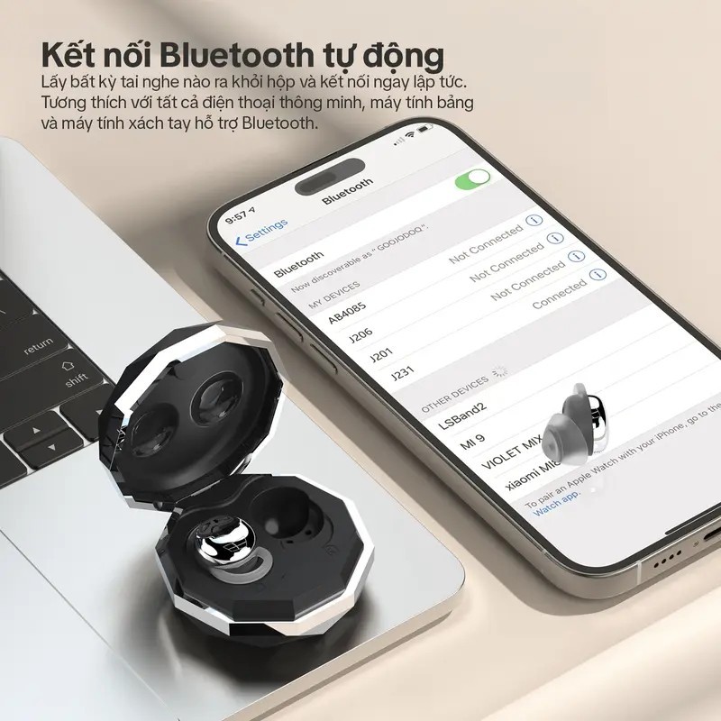 Tai nghe không dây GOOJODOQ Tai nghe ngủ Bluetooth 5.3 Khối tiếng ồn Sạc nhanh Điều khiển cảm ứng thông minh | BigBuy360 - bigbuy360.vn