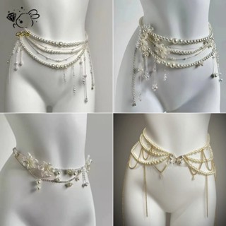 [QOE] Dây đeo thắt lưng hoa nhiều lớp thời trang - Vòng eo ngọc trai cổ điển dành cho nữ - Phụ kiện quần áo Quà tặng VN