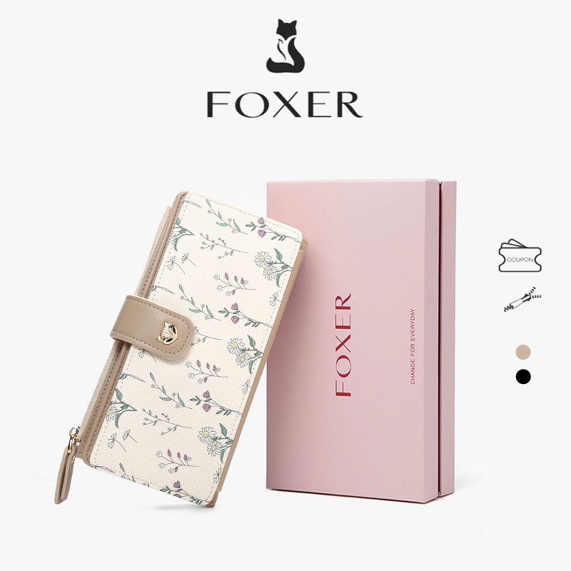 FOXER Ví dài nữ với họa tiết hoa thời trang