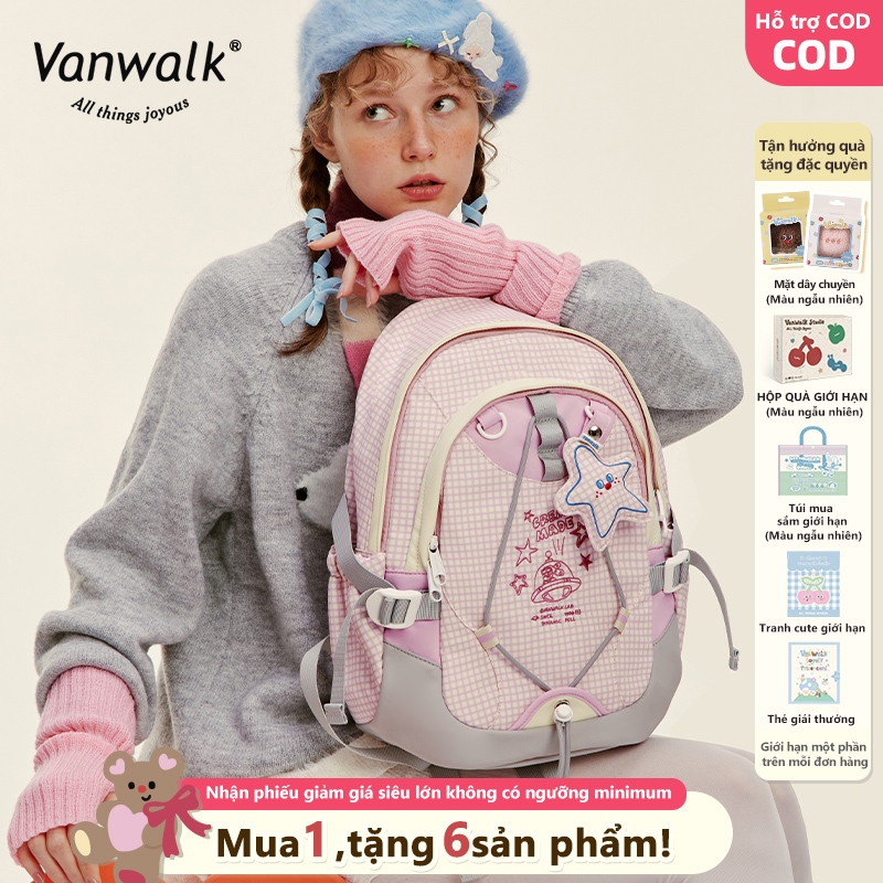 Vanwalk Cặp sách balo đi học balo nữ Nhẹ nhàng Khoảng không lớn Kiểu dáng trẻ trung túi đeo chéo balo đi học Quà tặng miễn phí Giao hàng nhanh Dòng Vườn Nhỏ V2768