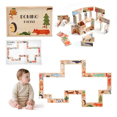 28 Cái / bộ Động Vật Bằng Gỗ Nhận Thức Phù Hợp Với Solitaire Khối Dominoes Xếp Hình Học Tập Đồ Chơi Giáo Dục Trò Chơi Bàn