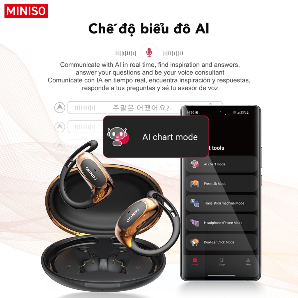 MINISO MS202 Tai Nghe Phiên Dịch AI Phiên dịch thời gian thực AI Giảm tiếng ồn Tai nghe Bluetooth Bluetooth 6.0 Tai nghe không dây Âm thanh nổi HiFi ASMR Có micrô Tai nghe dẫn truyền qua xương | BigBuy360 - bigbuy360.vn