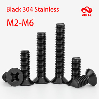 M2-M6 Phillips Countersunk Head Bu lông màu đen Thép không gỉ 304 chéo đầu phẳng Bộ vít máy tính Bu lông kim loại Vít YB819 M2.5 M3 M4 M5