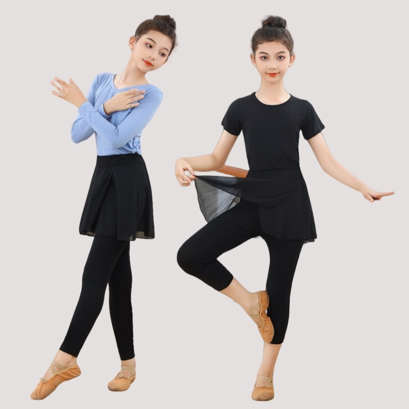 🔥Hàng Có Sẵn🔥 Quần áo khiêu vũ trẻ em / Quần áo tập luyện dài tay / Luyện tập múa ba lê ngắn tay cho bé gái / Áo khiêu vũ Trung Quốc Culottes