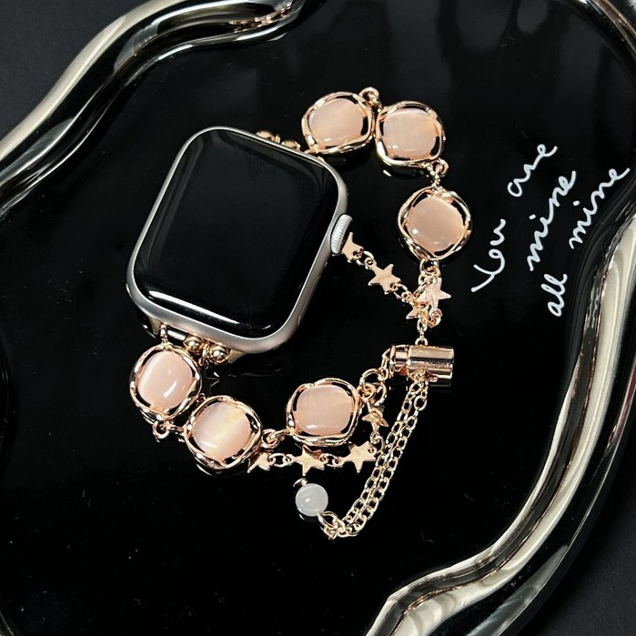 Square hollowed out cat eye stone watch strap for Apple Watch Ultra 46/44/40/49/45/41/42/38/45mm i-w