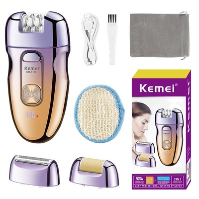Kemei Nhíp Máy Cạo Lông Nữ Không Dây Tẩy Lông Máy Cạo Râu Điện 3 Trong 1 Dao Cạo Tóc Cho Chân Mặt Cánh Tay Nách Bikini