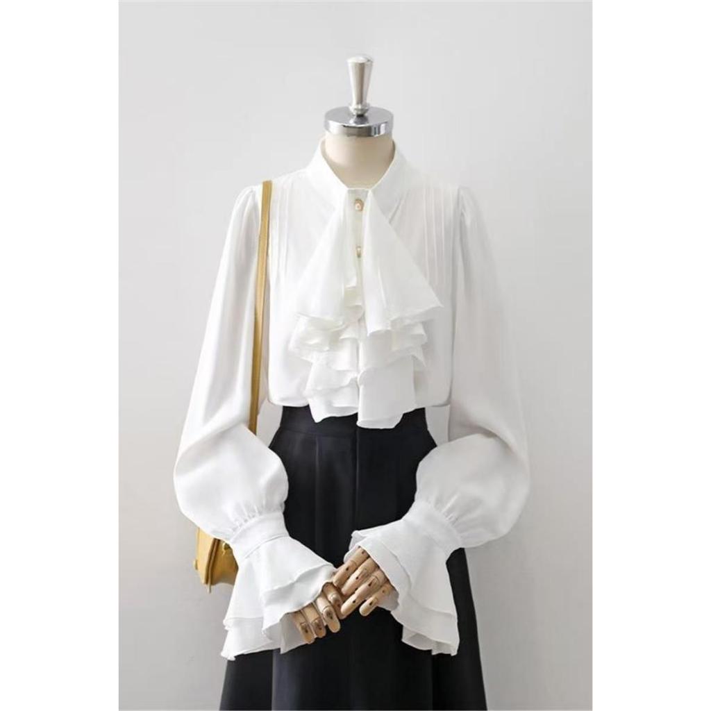 Áo sơ mi Nhật Bản Gothic Gothic Gothic Gothic Gothic Gothic Gothic Áo trắng dài tay