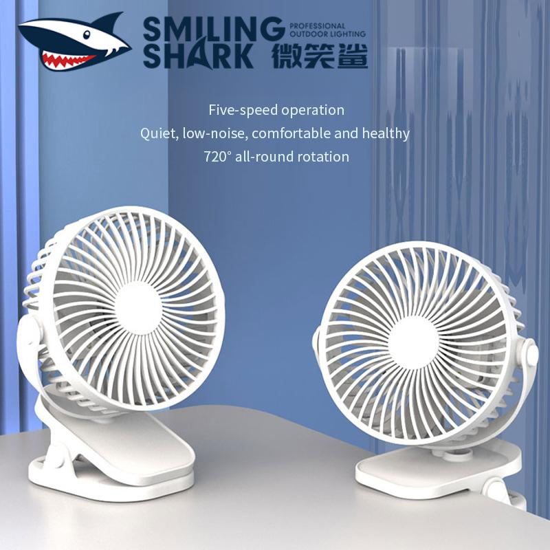Quạt nhỏ SMILING SHARK FS135 Quạt để bàn gió 5 tốc độ 720° Xoay Kẹp Gió Rất Mạnh & Chân Đế Type-c Sạ