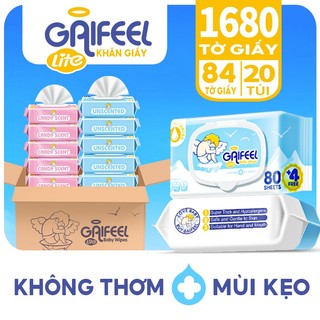  GAIFEEL LITE 20 gói 84 khăn ướt không mùi khăn ướt trẻ em không cồn không có parabens khăn ướt 