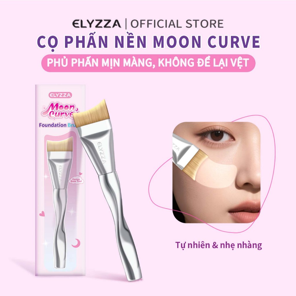 Cọ Đánh Nền ELYZZA Cọ Kem Nền Moon Curve+Bông Phấn - Đánh Nền SIÊU MỊN, KHÔNG VẾT, TIẾT KIỆM PHẤN | 