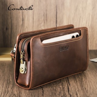CONTACT'S Túi ly hợp da thật dành cho nam của Mật khẩu Thiết kế khóa Túi xách màu nâu sành điệu có dây đeo cổ tay Túi điện thoại & thiết yếu