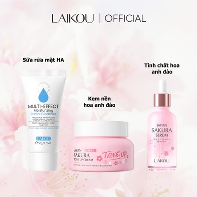 Bộ chăm sóc da LAKIOU Sakura Glow Trio: Sữa rửa mặt dưỡng ẩm + Kem dưỡng màu + Serum làm sáng da