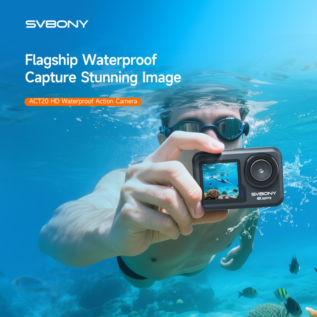 Svbony Nâng Cấp Act20 4K60fps Camera Hành Động Chống Nước Màn Hình Kép EIS WIFI Vlog Lặn Đi Xe Đạp M