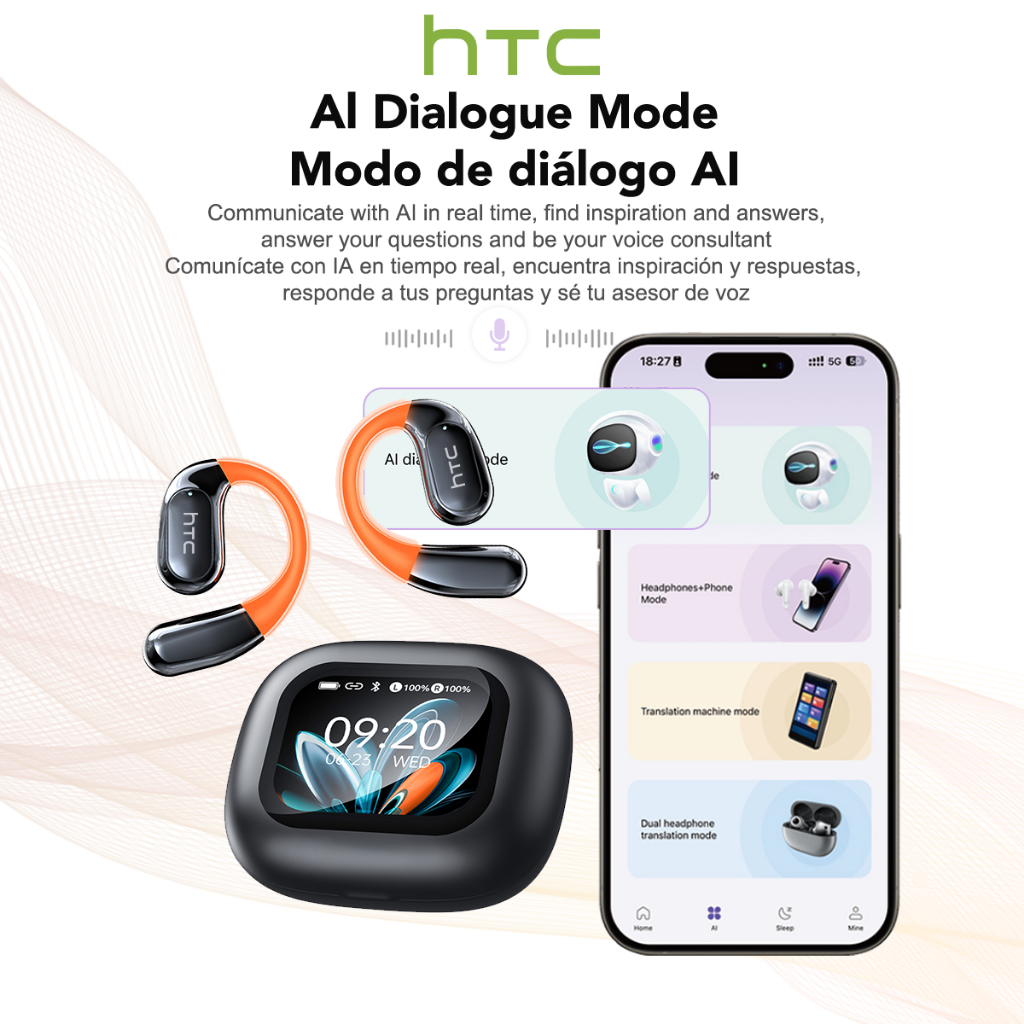 HTC NE27 Tai Nghe Phiên Dịch AI  Dịch Thời Gian Thực Bluetooth 6.0 Màn Hình Cảm Ứng LED Mic Chống Ồn | BigBuy360 - bigbuy360.vn