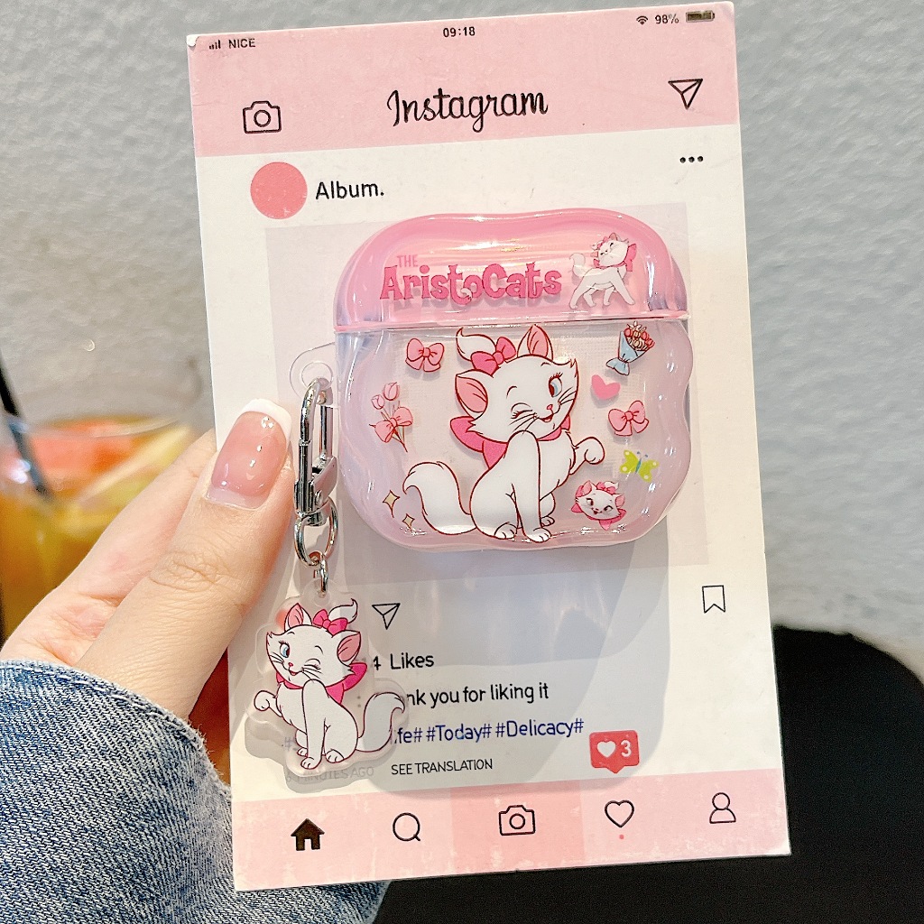 Ốp lưng Pink Cat Marie AirPods Pro2 AirPods 4 / 4 (ANC) Vỏ tai nghe IMD hoạt hình chống sốc cho AirP