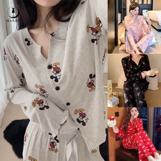 Marbit Bộ Đồ Ngủ Phong Cách Mới, Hoạt Hình, Nơ, Tay Dài, Bốn Mùa, Ngọt Ngào FHS