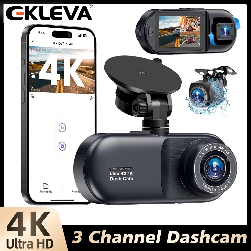 ELKEVA 4K Car Dash Cam 3 Kênh Phía Trước Phía Sau Và Bên Trong Tầm Nhìn Ban Đêm 24H Đỗ Xe Màn Hình Đ