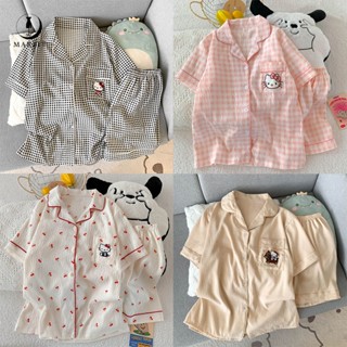 Marbit Bộ đồ ngủ cotton Hello Kitty đám mây quần short ngắn tay mùa hè nữ bộ đồ mặc nhà học sinh hoạt hình Cardigan FHS