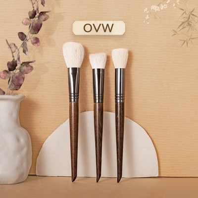 【OVW】Bộ 3 cọ trang điểm làm từ lông dê tay cầm bằng gỗ sang trọng