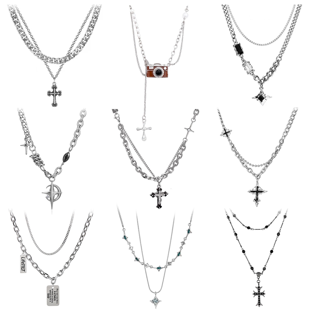 mùa hè Vòng cổ MAYEBE LAVEND Mạ Bạc Nhiều Lớp unisex y2k Phong Cách hip hop