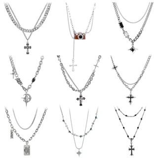 mùa hè Vòng cổ MAYEBE LAVEND Mạ Bạc Nhiều Lớp unisex y2k Phong Cách hip hop