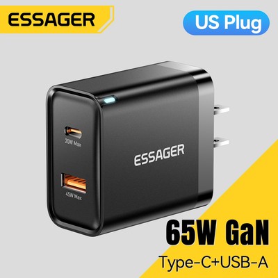 Essager 65W GAN Type C + Bộ sạc Usb Bộ sạc nhanh nhiệt độ thấp thông minh cho OPPO VIVO