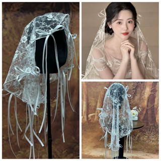 Ren cổ điển thêu màn che cô dâu với nơ ruy băng Phụ kiện tóc cưới thanh lịch