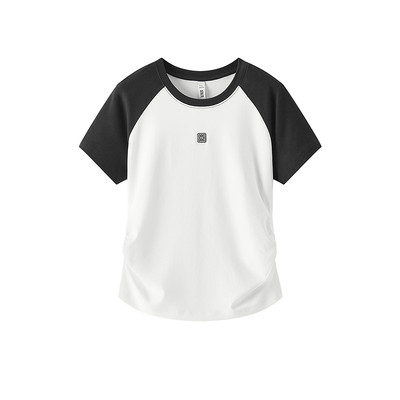 Semir Áo Thun Ngắn Nữ Colorblock Viền Ren, Form Dáng Gọn Gàng, Phong Cách Mùa Hè 2025