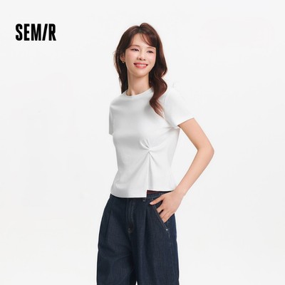 Áo thun nữ Semir slim fit off vai màu trơn, phong cách gợi cảm, phù hợp mùa hè