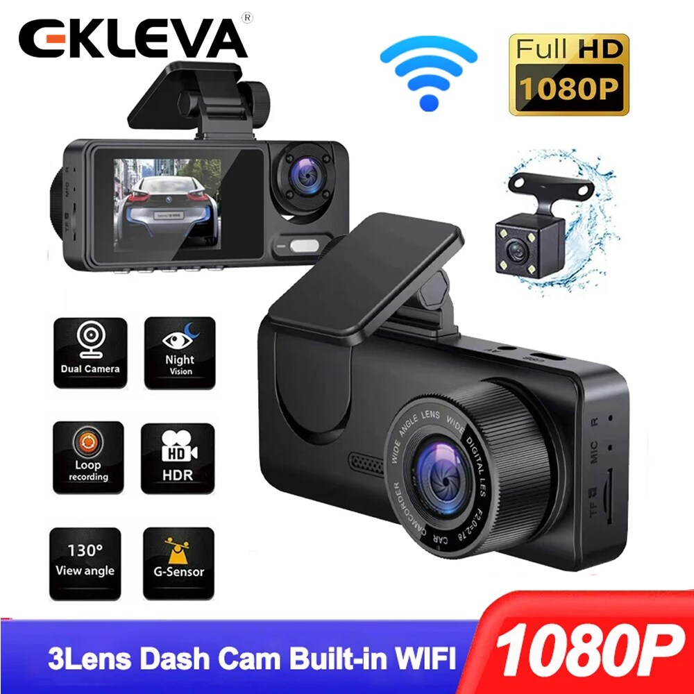 EKLEVA 3 Ống Kính Dash Cam Cho Ô Tô 1080P Dvr Trong Xe DVR Đầu Ghi Hình WIFI Camera Quan Sát Phía Sa