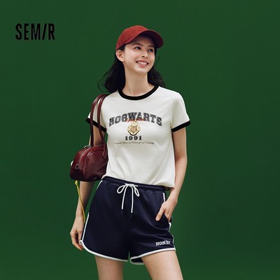 Áo thun ngắn nữ Semir thiết kế tương phản slim fit, phù hợp mùa hè mát mẻ
