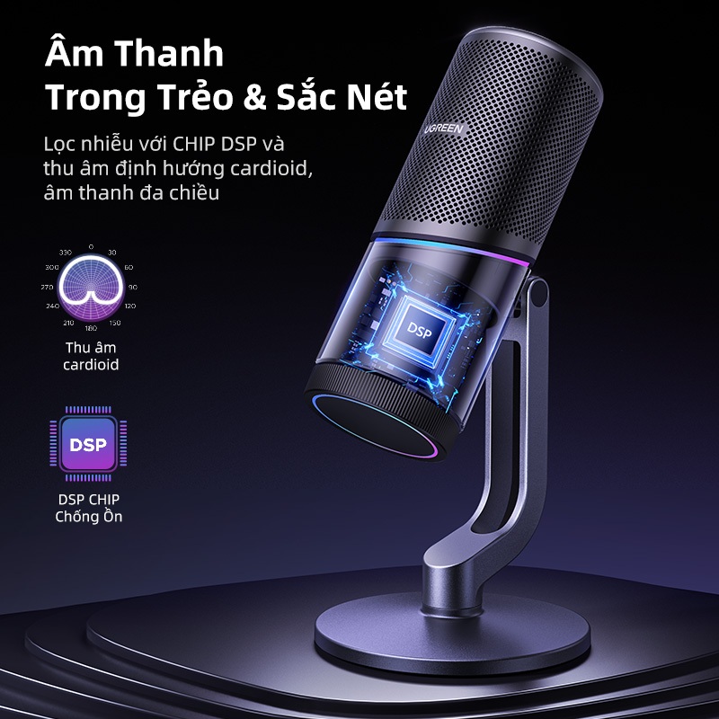 Micro USB UGREEN 7 chế độ Đèn RGB 180° Điều chỉnh theo chiều dọc Mic họa tiết phân cực Cardioid theo thời gian thực để | BigBuy360 - bigbuy360.vn