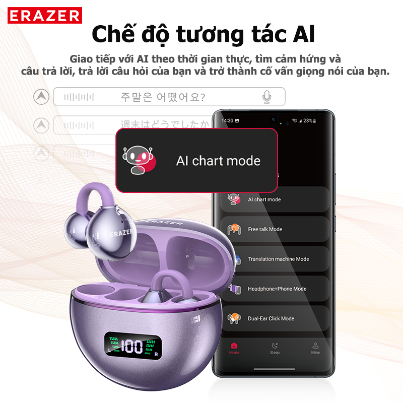 Lenovo ERAZER XF55 Tai Nghe Phiên Dịch AI Bluetooth 6.0 Tai nghe móc tai Dịch thuật thông minh theo thời gian thực Tai nghe không dây Màn hình LED Âm thanh nổi HiFi ASMR | BigBuy360 - bigbuy360.vn