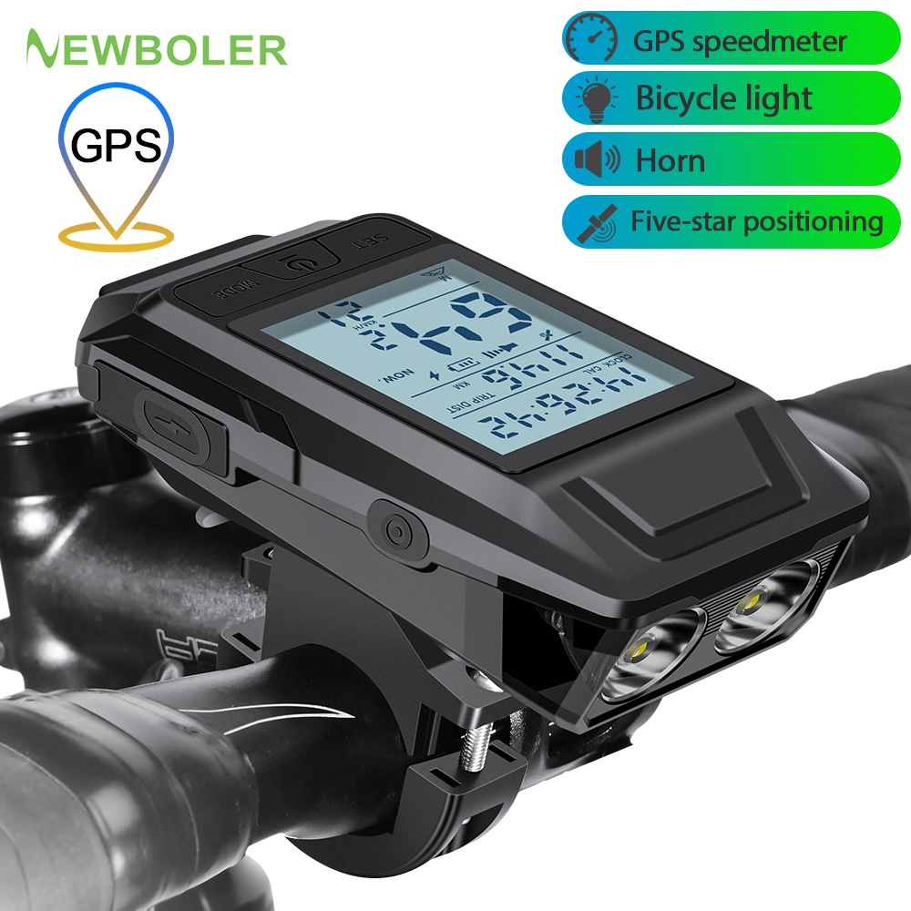NEWBOLER GPS Xe Đạp Đồng Hồ Tốc Độ Đèn Xe Đạp 4000Mah Có Sừng Xe Đạp Đồng Hồ Đo Đèn Pha Xe Đạp Chống
