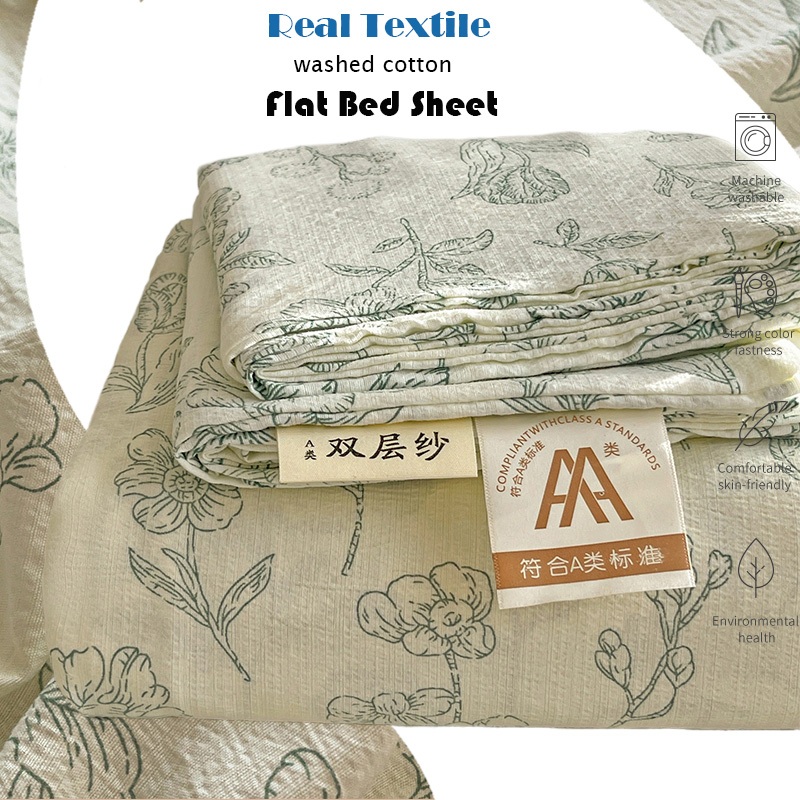 Bộ ga giường 2 lớp họa tiết hoa xanh - Size 1m2x2m/1m8x2m