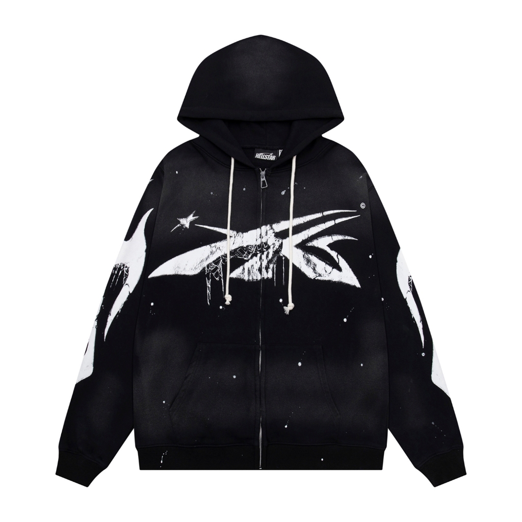 Cardigan Hellstar Áo hoodie nam dạo phố Áo hoodie nam Cotton đen