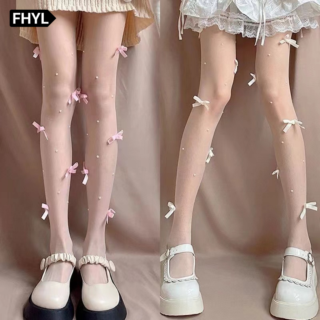  【Hà Nội  FHYL Quần Tất Vớ Mang Qua Gối Lụa Siêu Mỏng Đính Nơ Phong Cách Lolita Nhật Bản Cho Nữ 
