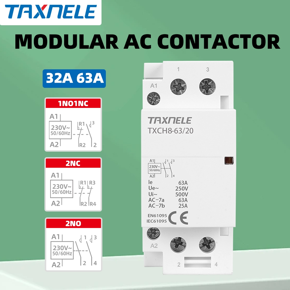 32A 63A 2P 2NO 2NC 1NO1NC Bộ điều khiển công tắc tiếp xúc mô-đun DIN Rail Gắn AC 220V Tự động