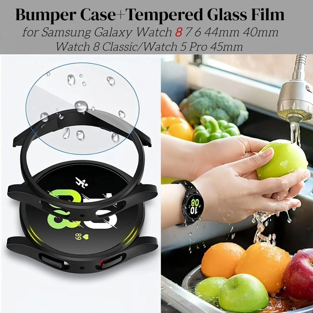 Ốp Lưng + Kính Cường Lực Cho Samsung Galaxy Watch 8 7 6 44mm 40mm Watch 5 Pro 45mm Bảo Vệ Màn Hình C