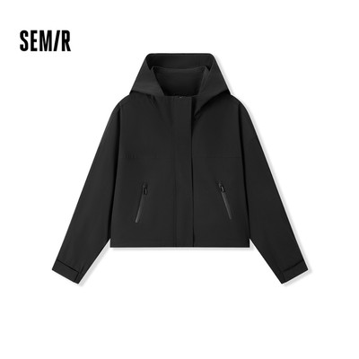 Áo khoác nữ Semir mùa thu, có mũ trùm đầu, thiết kế colorblock trendy phù hợp streetwear